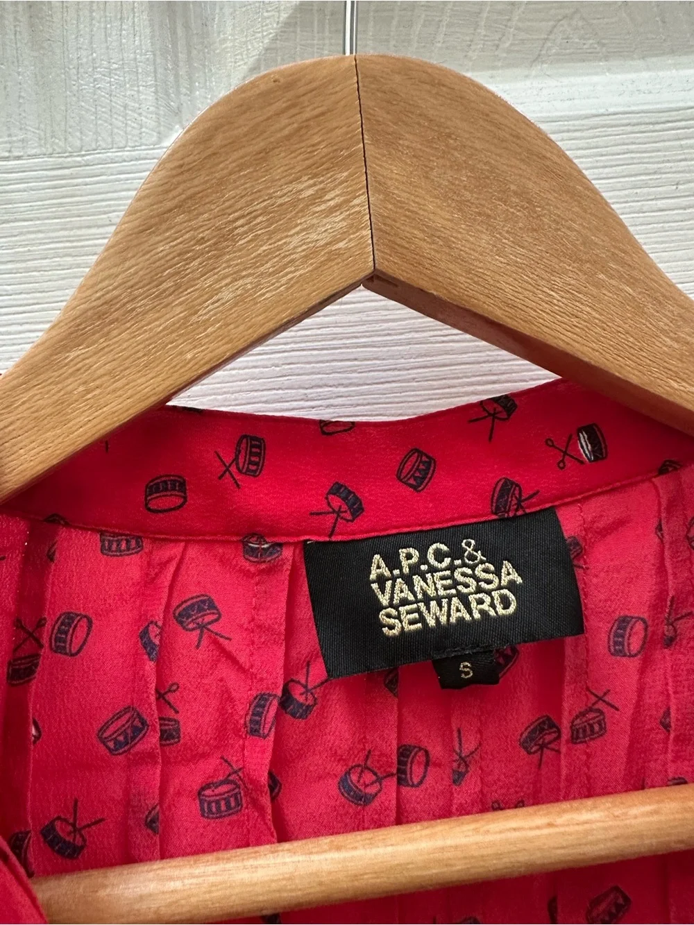 APC Vanessa Seward Red Shirt Dress Tie Belt silk drums s small